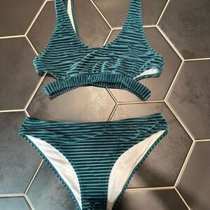 Velvet green ribbed swimsuit